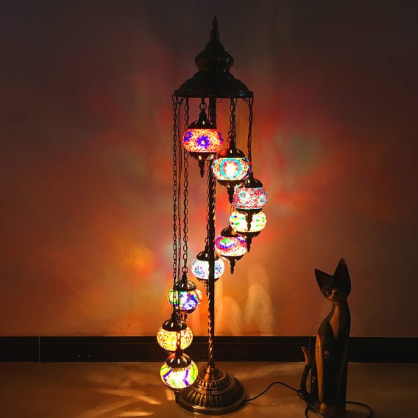 Retro Turkish Moroccan Globe 9-Light Standing Floor Lamp - Image 4