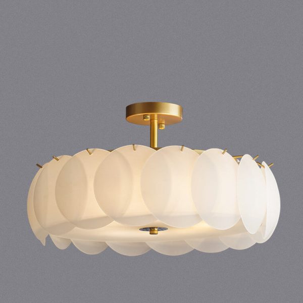 French Glass Round Drum 5/6 Light Semi-Flush Mount Ceiling Light - Image 11