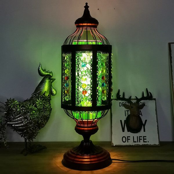 Vintage Turkish Stained Glass Lantern 1-Light Table Lamp - Image 13