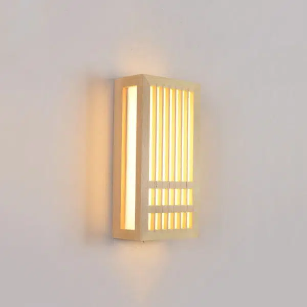 Simple Solid Wood Rectangular 1-Light Japanese Wall Sconce Lamp - Image 14