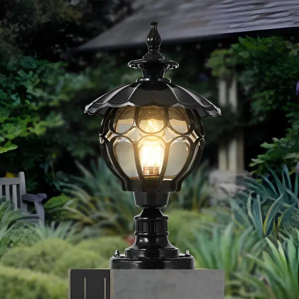 Flower Ball Cognac Glass Waterproof European Style Outdoor Pillar Lamp - Image 3