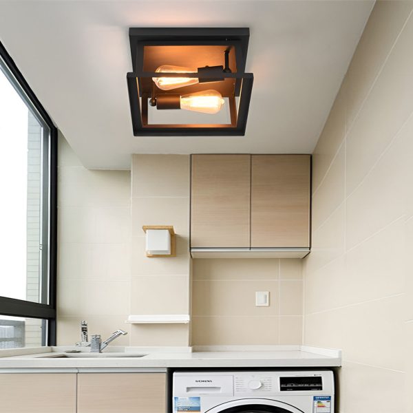 Square Iron Retro Industrial Ceiling Lights Flush Mount Lighting - Image 5