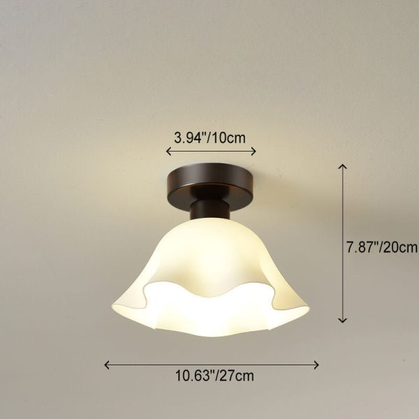 Scandinavian Modern Minimalist Iron Glass Ceramic Flower Diamond 1-Light Semi-Flush Mount Ceiling Light - Image 6