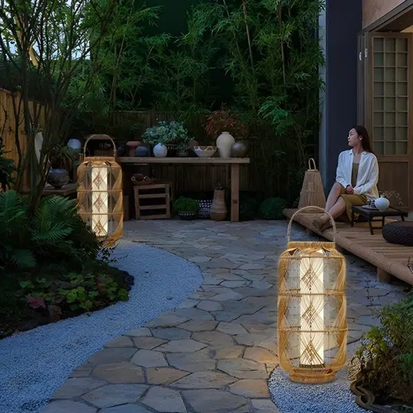 Rattan Waterproof LED Retro European Style Portable Solar Floor Lamp - Image 3