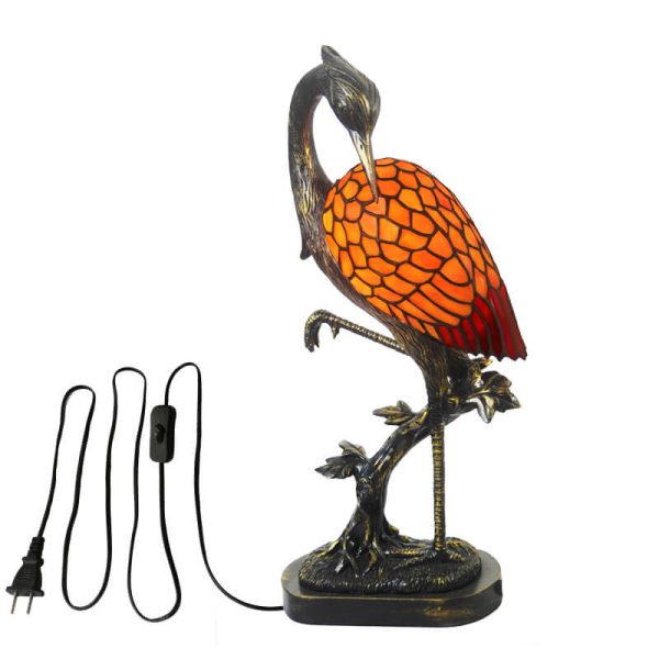 Vintage Tiffany Crane 1-Light Stained Glass Table Lamp - Image 12