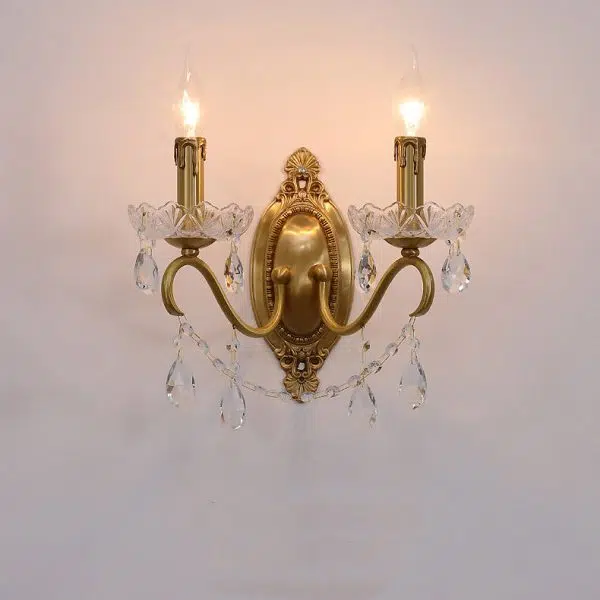 French Vintage Brass Crystal Candle Shade 1/2 Light Wall Sconce - Image 11