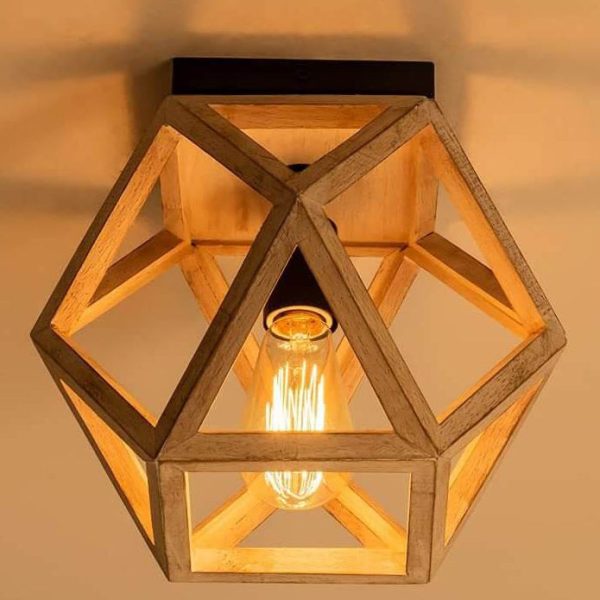 Vintage Aged Wooden Cage 1-Light Semi-Flush Mount Ceiling Light - Image 5