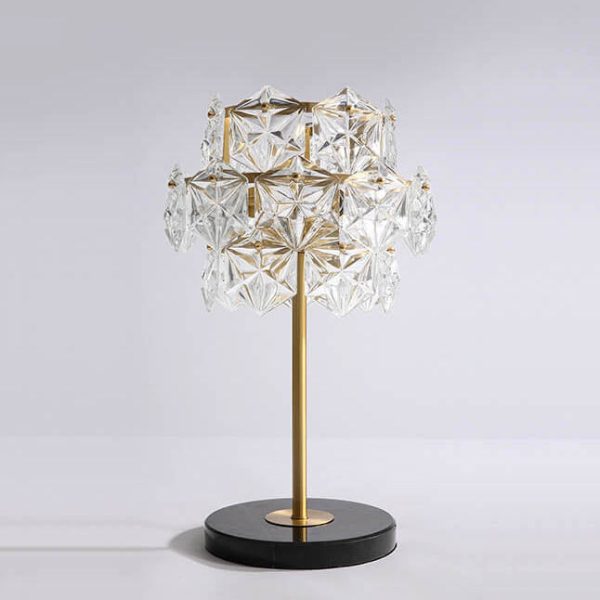 Modern Snowflake Glass Shade 2-Light Marble Base Table Lamp - Image 11