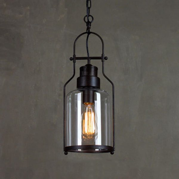 Industrial Vintage Iron Glass Jar 1-Light Pendant Light - Image 6