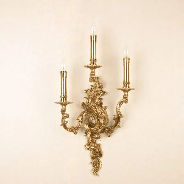 French Vintage Brass Candle 2/3 Light Wall Sconce Lamp - Image 2