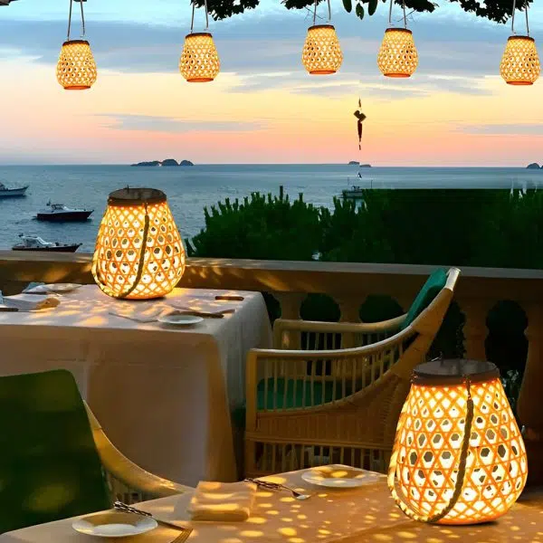 Portable Creative Bamboo Rattan LED Upgrade USB Solar Outdoor Lanterns - Image 4