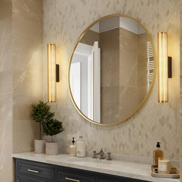 Gold Perforated Cylindrical Bathroom Vanity Light with Mesh Design - Image 3