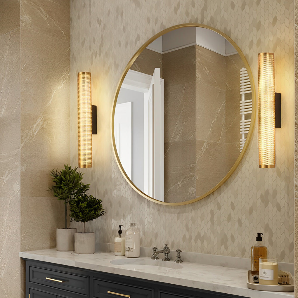 3-219de119-ce6b-4171-969b-0281d07575d4.jpg Gold Perforated Cylindrical Bathroom Vanity Light with Mesh Design - Image 3