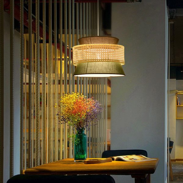 Modern Rattan Japanese Drum Shape 1-Light Pendant Light - Image 11