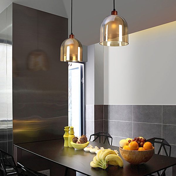 Double Glass Lampshade Creative Wood Brown Nordic Pendant Lights Fixture - Image 2