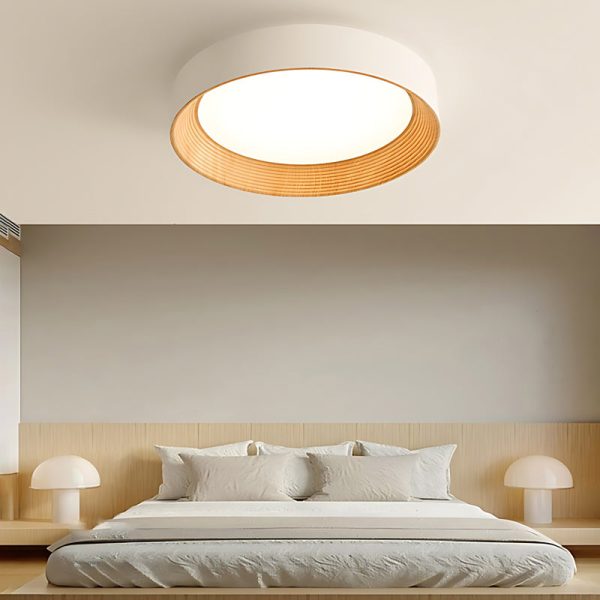 Round Iron Three Step Dimming Modern Wood Texture LED Ceiling Lights Fixture - Image 2