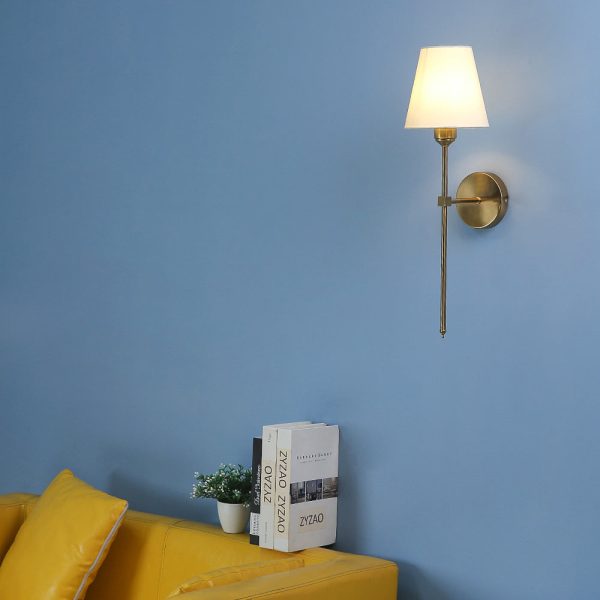 Modern 1-Light Black/Gold Wall Sconce with White Linen Fabric Shade - Image 3