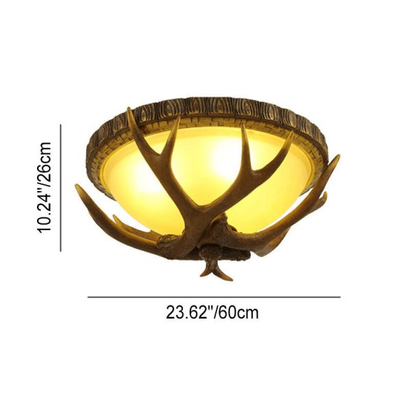 Vintage Industrial Antler Resin Glass Round  2/3/5 Light Flush Mount Ceiling Light - Image 9