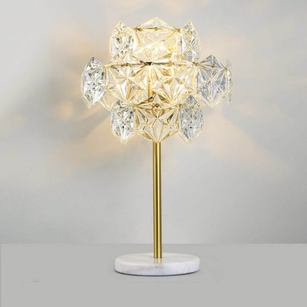 Modern Snowflake Glass Shade 2-Light Marble Base Table Lamp - Image 13
