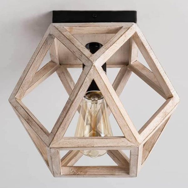 Vintage Aged Wooden Cage 1-Light Semi-Flush Mount Ceiling Light - Image 4
