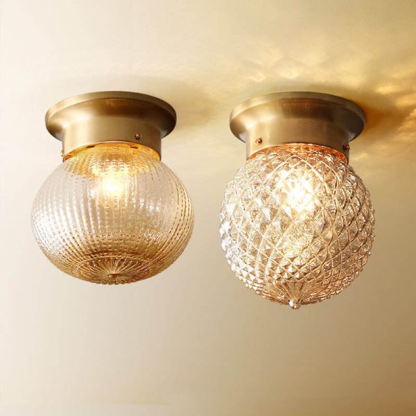 Vintage Copper Glass Round 1-Light Semi-Flush Mount Ceiling Light - Image 15