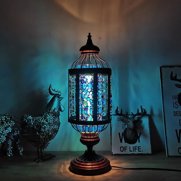 Vintage Turkish Stained Glass Lantern 1-Light Table Lamp - Image 15