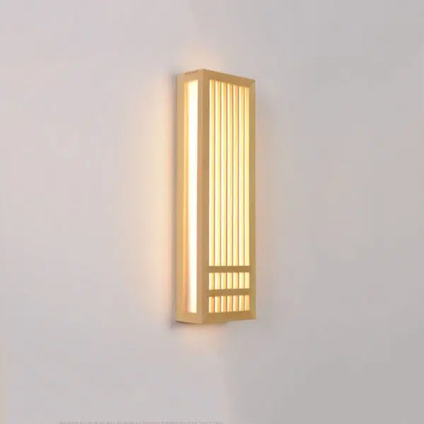 Simple Solid Wood Rectangular 1-Light Japanese Wall Sconce Lamp - Image 16