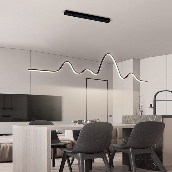 Minimalist Wave Line Strip Three Step Dimming LED Nordic Chandelier Light - Image 3