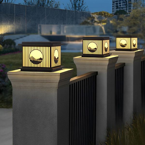 Retro Mountain Scenery LED Waterproof Black Modern Solar Pillar Lamp - Image 3