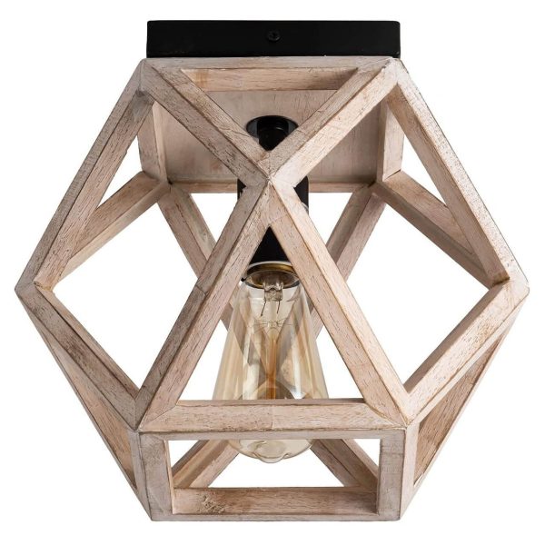 Vintage Aged Wooden Cage 1-Light Semi-Flush Mount Ceiling Light - Image 12