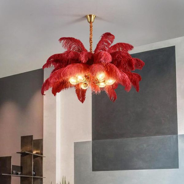 Modern Ostrich Feather 6-Light Brass Chandeliers - Image 13