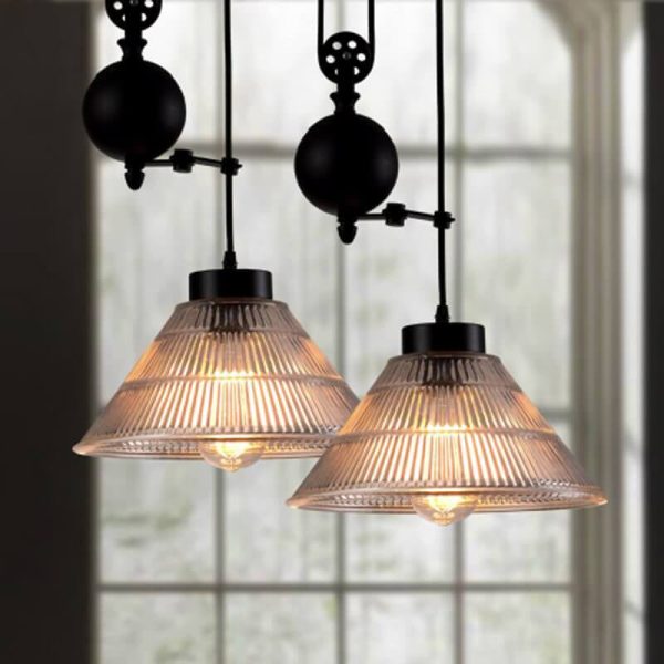 Industrial Glass Lampshade Retro Pulley 1-Light Pendant Light - Image 10