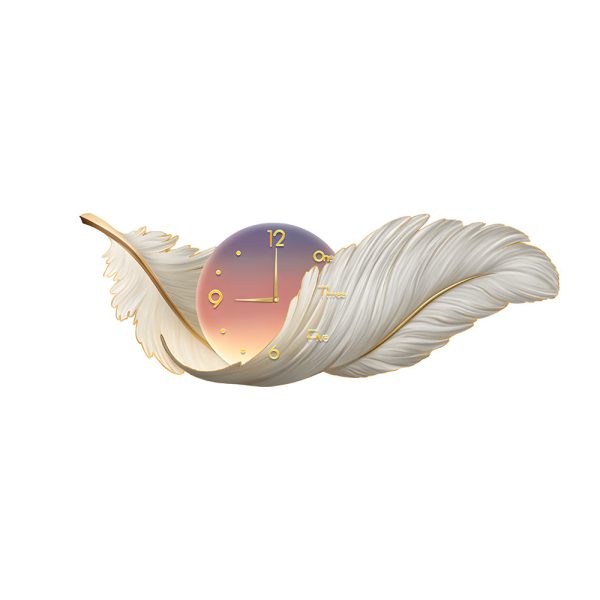 2-In-1 Wall Feather Painting Hanging Decor LED Wall Lamp Wall Clock - Image 12