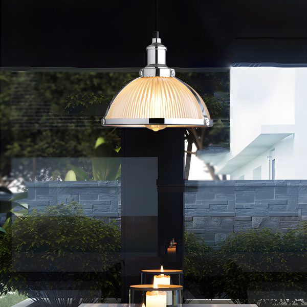 1-Light Striped Glass Shade Tungsten Wire 40W Pendant Lights - Image 4