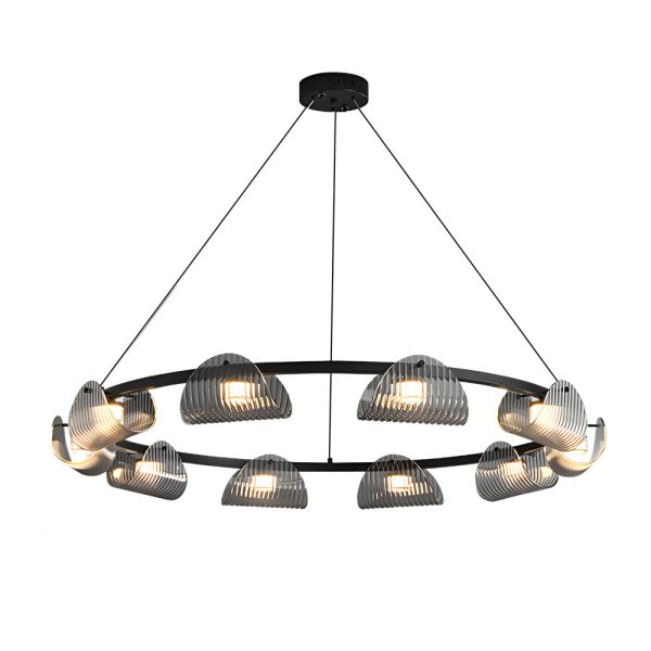 Round 6/8/10 Lights Curved Striped Glass LED Dimmable Nordic Chandelier - Image 8