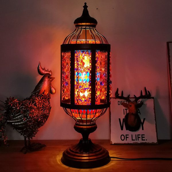 Vintage Turkish Stained Glass Lantern 1-Light Table Lamp - Image 17