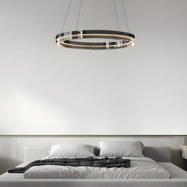 Black Glass Dimmable LED Ring Pendant Chandelier - Image 5