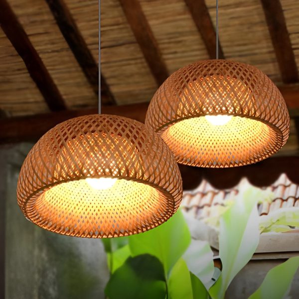 Creative Hand-woven Bamboo Lantern Three Step Dimming LED Chandelier - Image 6
