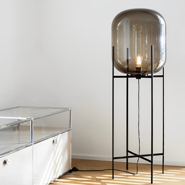 Industrial Standing Metal and Hand-blown Glass Floor Lamp - Image 4