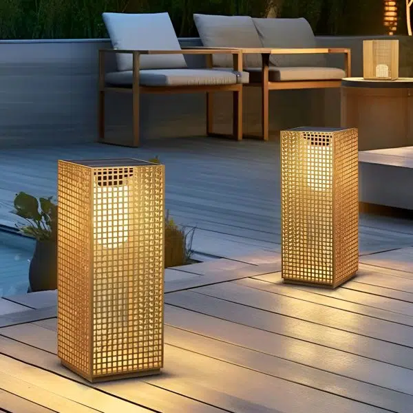 Square Creative Hollow LED Waterproof Gold Modern Solar Pathway Lights - Image 3