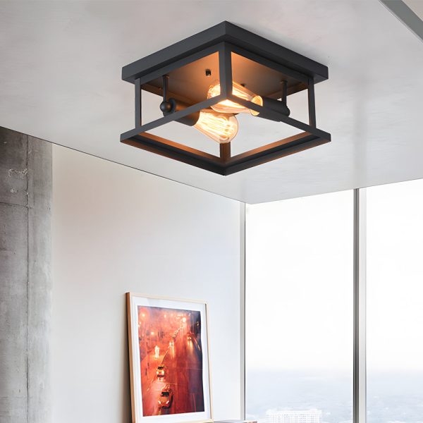 Square Iron Frame American Country Style Ceiling Light Fixture - Image 3