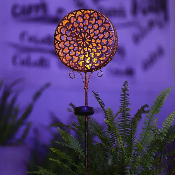 Round Iron Hollow Projection Flowers Screen Waterproof Solar Ground Lights - Image 2