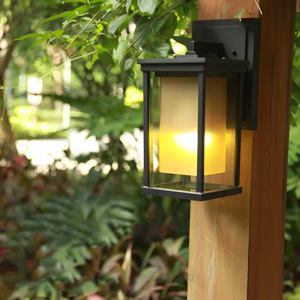 Black Square Outdoor Wall Lantern with Double Glass Shade - Image 3