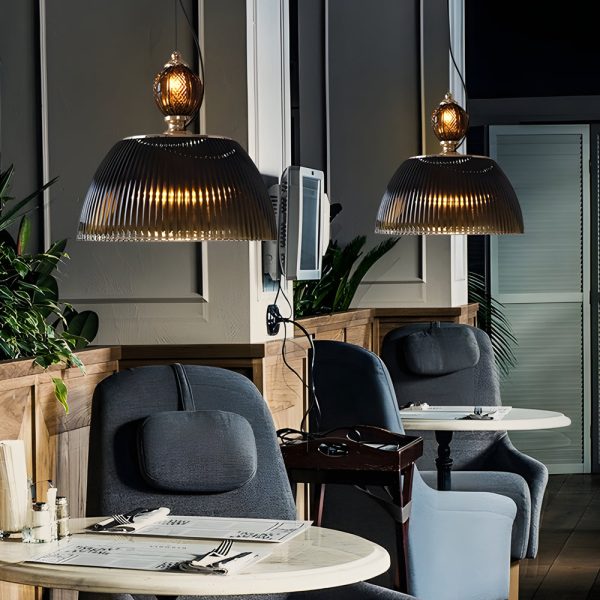 Retro Gradient Dark Green Striped Glass Art Nordic Pendant Lights Fixture - Image 3