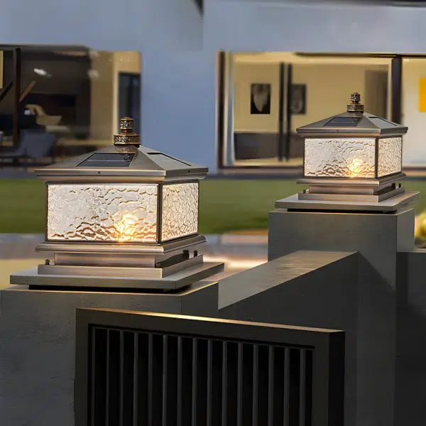 Retro Square Antique Brass Pier Mount Post Light - Image 2