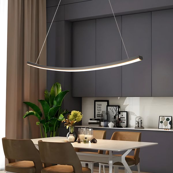 Modern LED Linear Arcing Pendant Lighting: Matte Black Fixture for Dining Room & Kitchen Island - Image 3