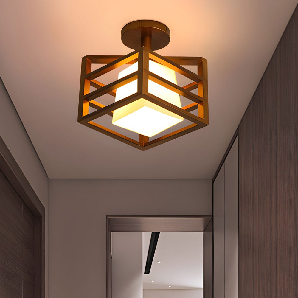 3-702ea0c7-a18b-4986-83d8-b59e45027896.jpg Square Walnut Wooden Frame 1-Light Semi-Flush Mount Ceiling Light - Image 1