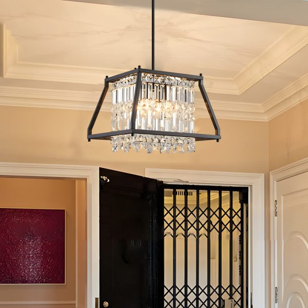 Trapezoidal Black Metallic Crystal Dining Room Chandeliers, 2 Sizes - Image 2