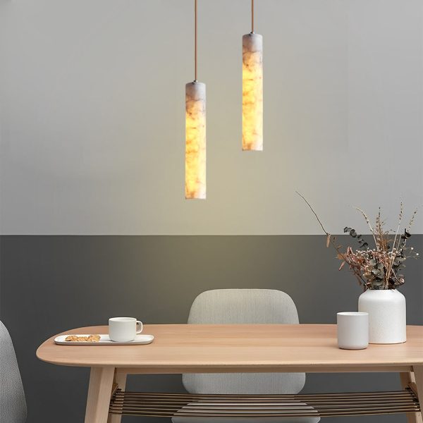 Elongated Cylindrical Marble Texture Minimalist Chandelier Pendant Lights - Image 4