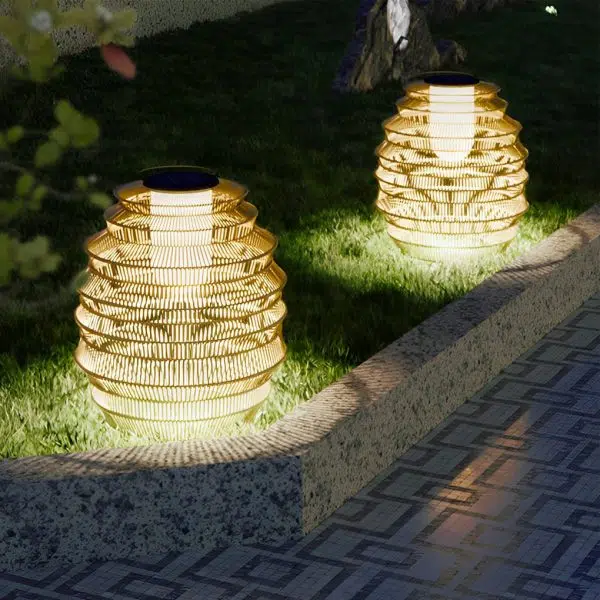 Waterproof Handwoven Rattan LED Japanese Style Solar Outdoor Lanterns - Image 2
